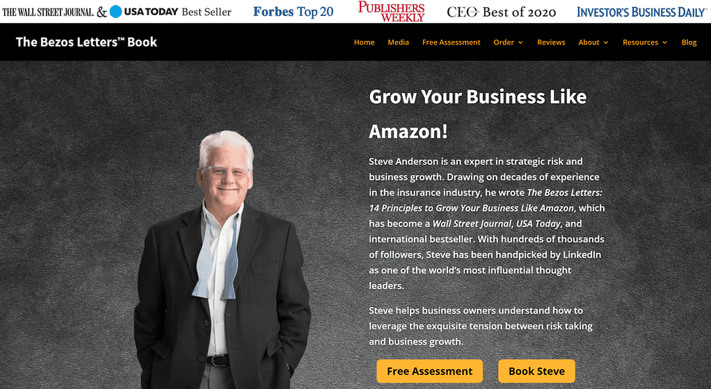 Non-Fiction Author Website Example - Steve Anderson, The Bezos Letters